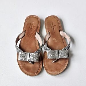 Kate Spade Icarda Glitter Bow Flip Flop Sandals Silver Size 8.5M Thong